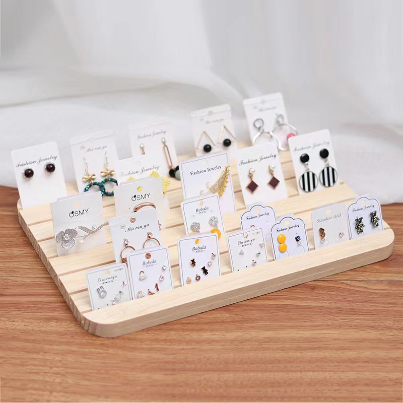 Wooden earring and necklace display stand, business card holder, jewelry rack