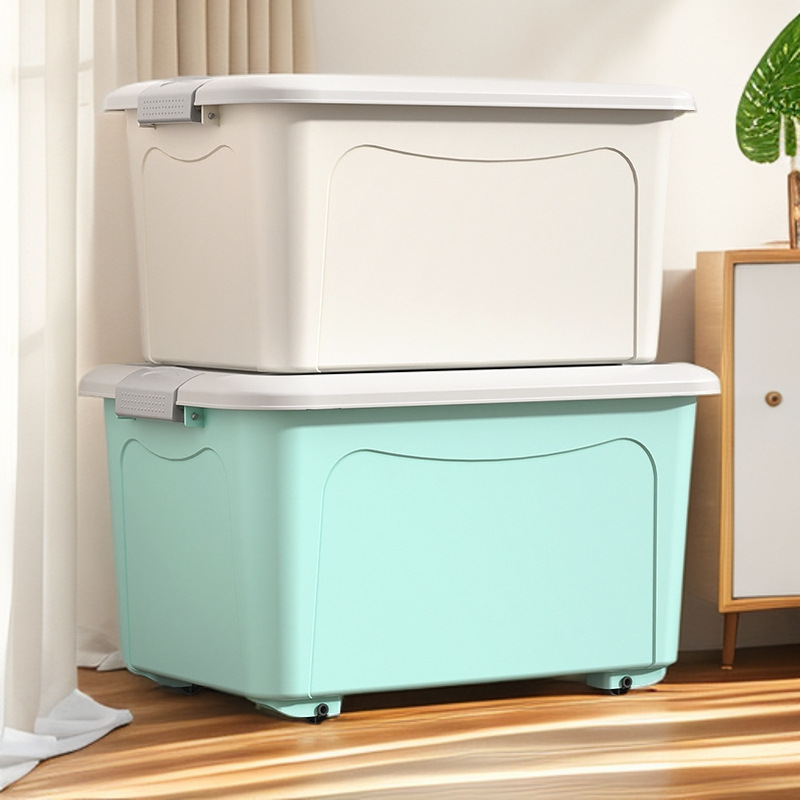 Caja de almacenamiento de plástico extra grande con cubierta ropa juguetes bocadillos caja de almacenamiento de gran capacidad caja de acabado doméstico al por mayor