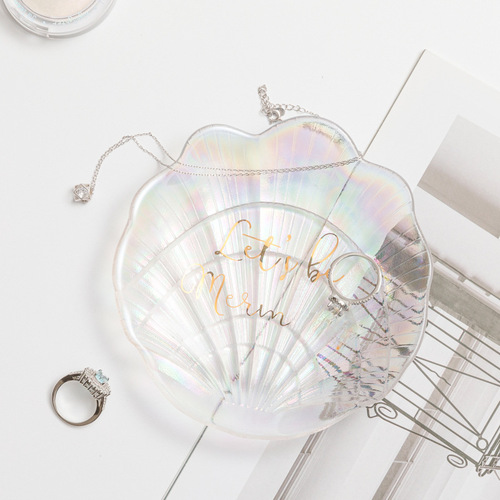 Creative glass shell shimmering jewelry tray small accessory storage tray Nordic style small plate earrings and rings for photos