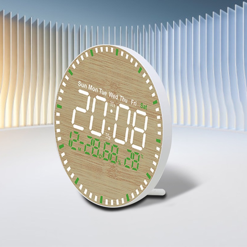 国境を越えた売れ筋の竹フェイスデジタル壁時計 LED 時計リビングルーム大画面永久カレンダースマート時計電子目覚まし時計|undefined