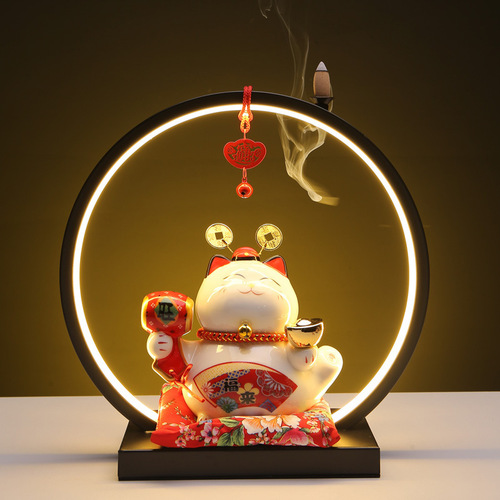 Money Tree Cat Lamp Ring Creative Home Decor Ceramic Piggy Bank Gift for Shop Opening