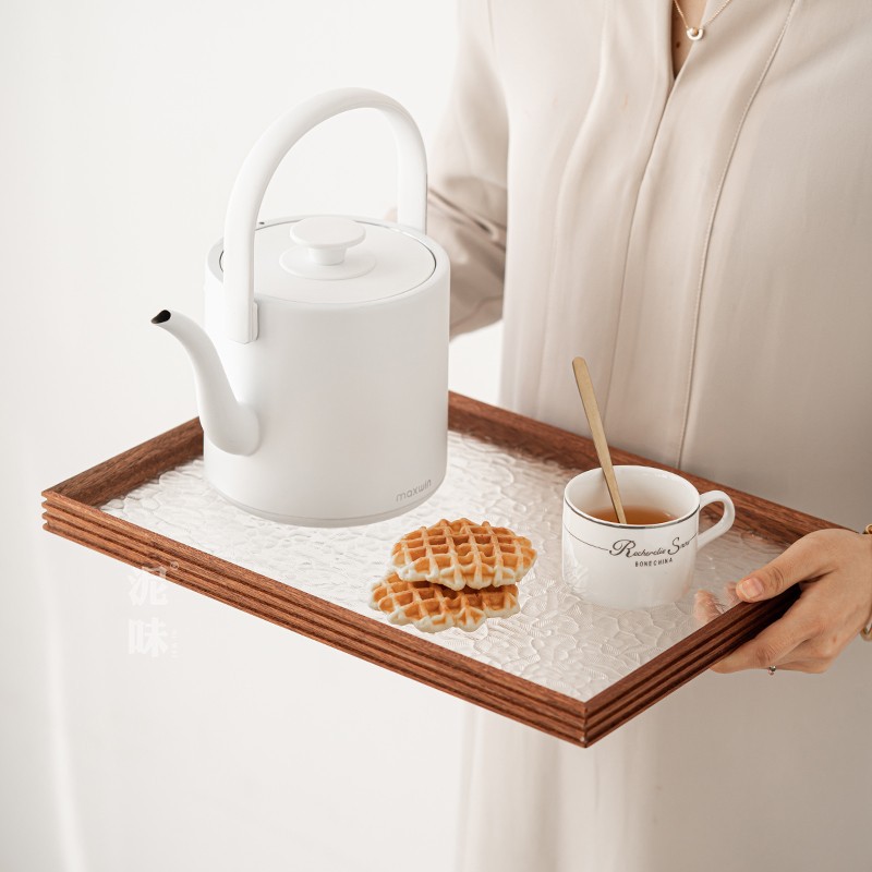 Japón retro mano de martillo de nuez negra bandeja de té de vidrio bandeja de infusión seca rectangular accesorios de ceremonia del té
