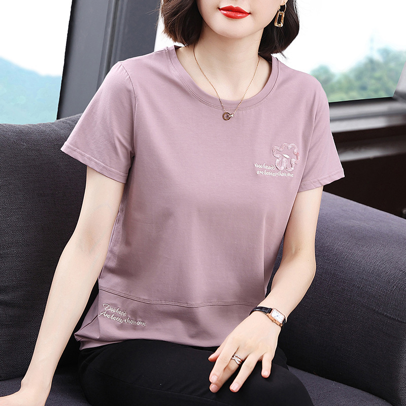 Middle-Aged and Elderly Women's Summer Loose Large Size Outer Wear T-Shirt 2025 Summer New Women's Clothing Wholesale Trend Middle-Aged and Elderly Women's Summer Loose Large Size Outer Wear T-Shirt 2025 Summer New Women's Clothing Wholesale Trend