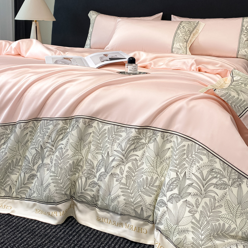 Cuatro piezas de cama de seda de hielo de verano lujo ligero de verano americano cubierta de sábanas de dormitorio de estudiantes de tres piezas