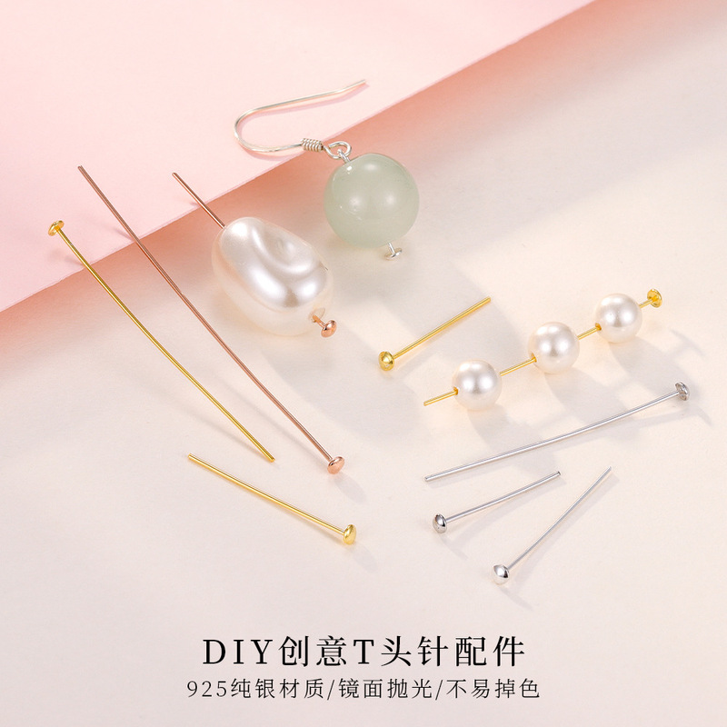 S925 STerling Silver T-shaped Round FlaT Head Cap Beads Silver Wire EmpTy SupporT DIY Jewelry Accessories K Gold-plaTed Beaded PendanT Needle S925 STerling Silver T-shaped Round FlaT Head Cap Beads Silver Wire EmpTy SupporT DIY Jewelry Accessories K Gold-plaTed Beaded PendanT Needle