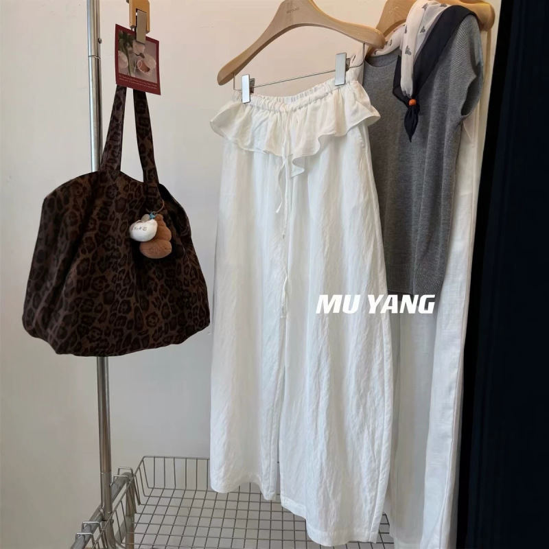 Cross-Border Hot-Selling Extra-Large Size 120kg Thin Flared Hem Pants Women's Loose Drawstring Casual Pants Versatile