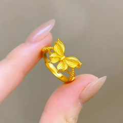 缤纷金色蝴蝶戒指女越南沙金黄金色ins小众设计高级时尚指环批发