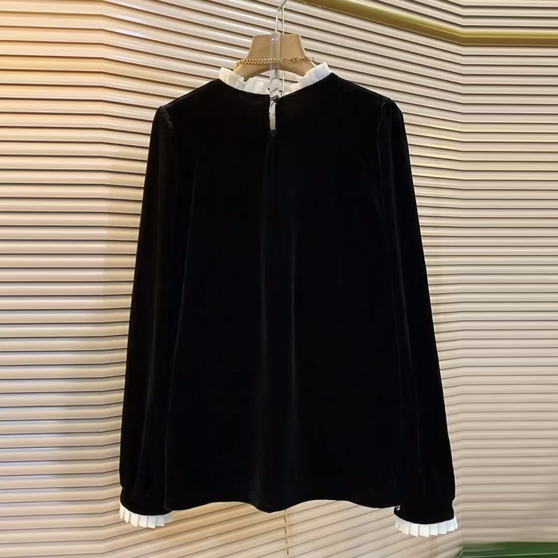 Spring and Autumn New Fashion French-Style Velvet Top, Plus-Size, Slimming, Elegant, Versatile Blouse, New Model