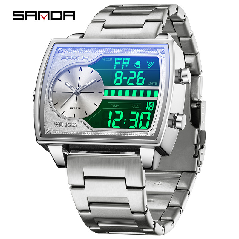 SANDA moda reloj de cuarzo electrónico chatter en vivo reloj electrónico multifuncional reloj de negocios para hombres