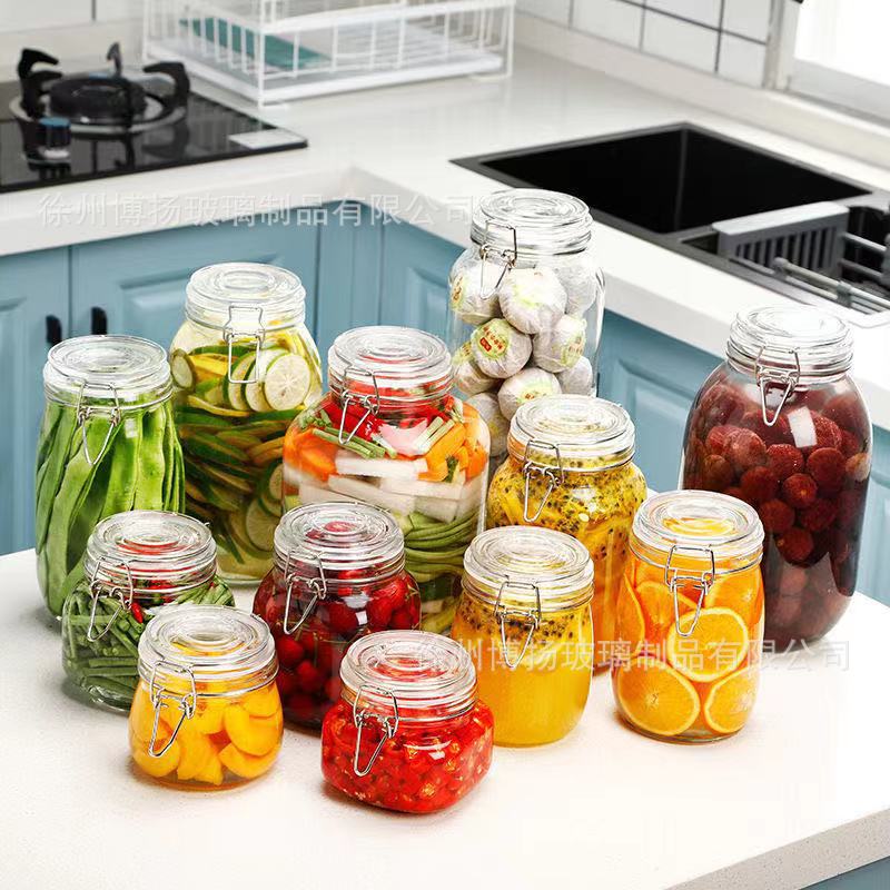 卡扣玻璃密封罐厨房杂粮干果食品储物罐水果蔬菜腌制玻璃罐子批发