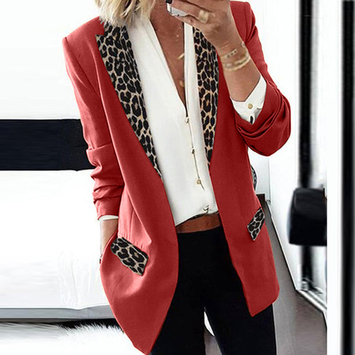 Women singers stage performance leopard blazers   long-sleeved  fashion dresses suit office jacket for woman