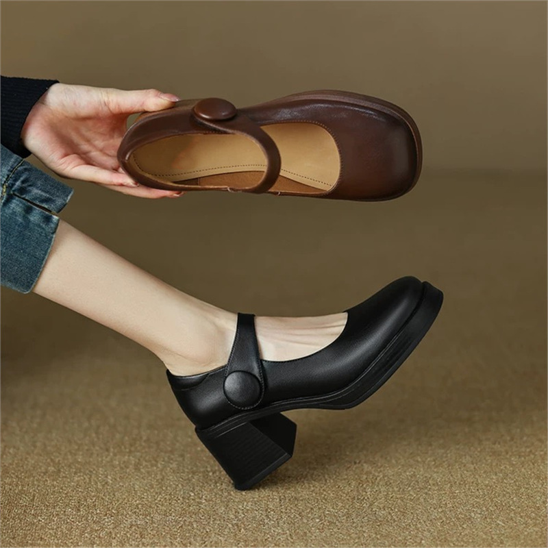 The Treasure of the Store! It Feels Like Stepping on Shit! Retro Color-Wiped One-Line Thick High-Heeled Shoes Mary Jane Shoes Small Leather Shoes Women's Shoes