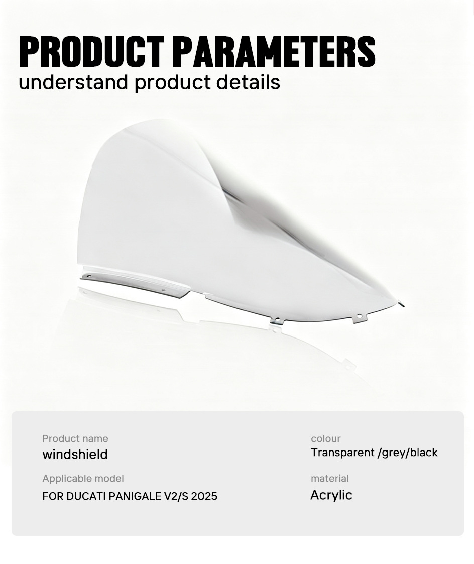 Suitable for Ducati Panigalev2 Modified Windshield, Heightened Racing Windscreen Glass Visor 25-26