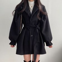 外贸跨境新款韩版Chic秋冬宽松显瘦毛呢外套女中长款潮流妮子大衣