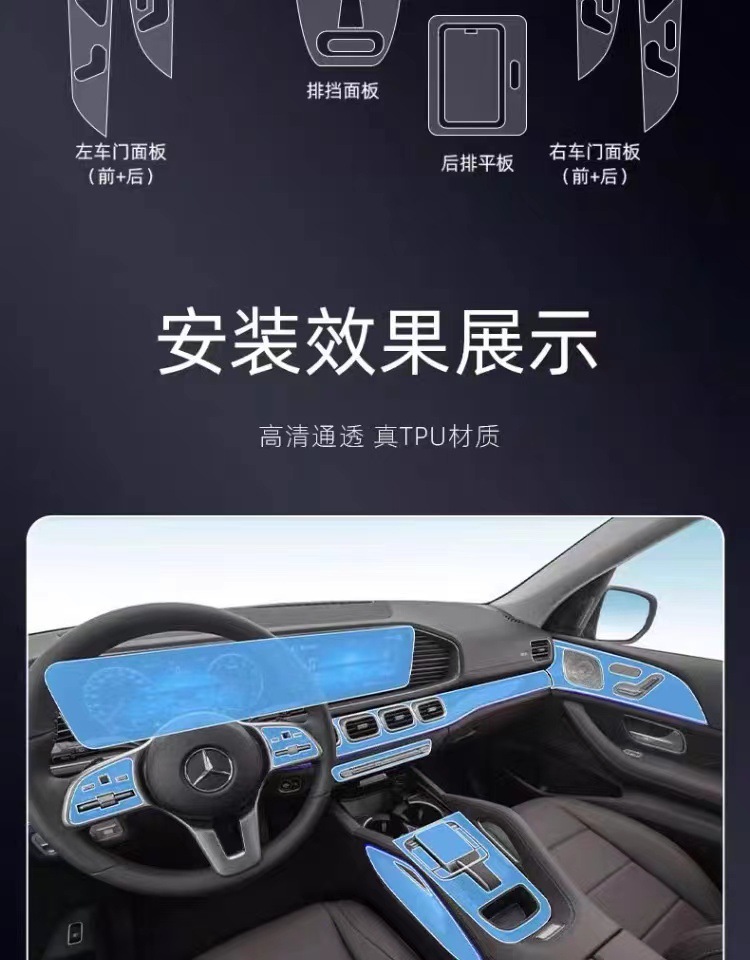 20-24 Mercedes-Benz GLE/GLS center console and gear shift interior trim protective film, specifically designed for car modification and paint protection