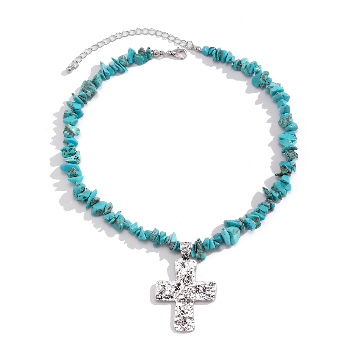 Jewelry Turquoise Beaded Stone Women's Versatile Cross Necklace_voghion.com