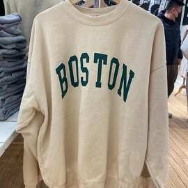 BM风Brandy同款女式复古Boston字母宽松圆领套头加绒卫衣bm外套