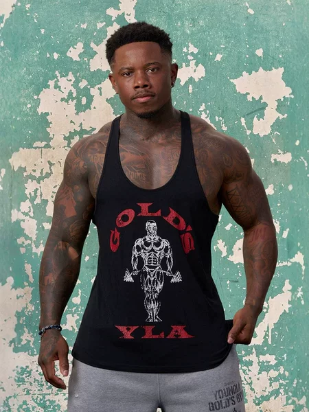 YOUNGLA x GOLD'S new summer men's tank top for joggers, sports and fitness, slim-fit cotton tank top