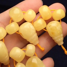 天然俄料蜜蜡三通套装配饰鸡油黄老型桶珠佛头女文玩diy配件蜜E18