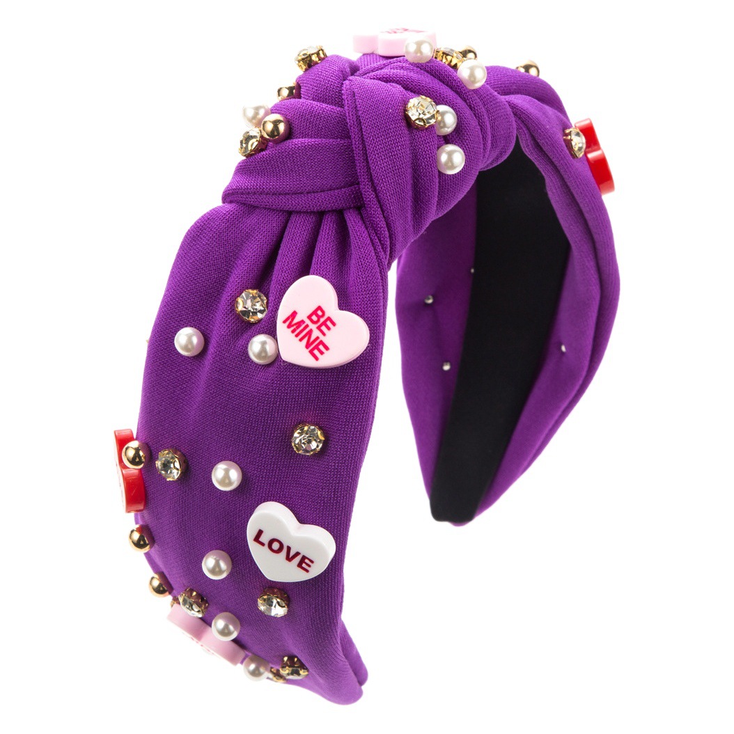 Nuevos accesorios de amor europeos y americanos, diadema, perlas con incrustaciones de diamantes, parte superior del cráneo alto, anudado, accesorios para el cabello del festival del día de San Valentín al por mayor