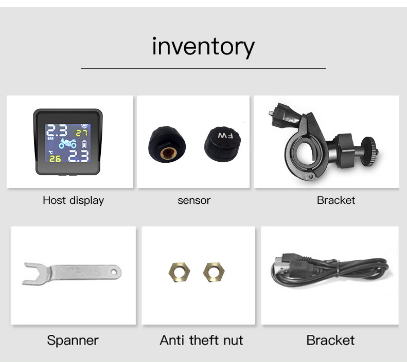 Cross-Border External Two-Wheel Motorcycle Wireless Tire Pressure Monitoring System Tpms High-Precision Tire Pressure Bluetooth with Screen Display