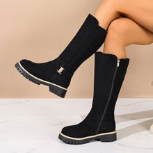 欧美跨境长筒靴显瘦圆头秋冬瘦瘦靴新款女大码外贸欧美时装靴批发