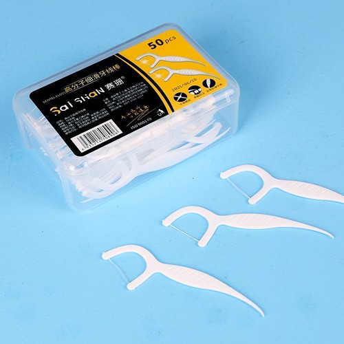 Polymer dental floss, ultra-fine slippery dental floss, oral care toothpick, flat wire, arched dental floss stick, interdental brush and thread pick