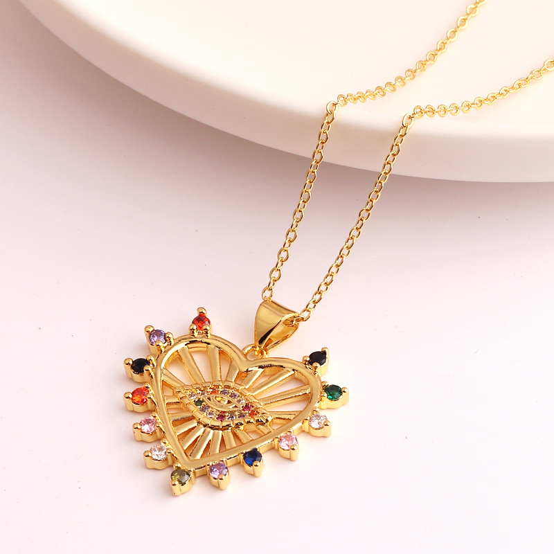 Lady Heart Shape Copper Plating Inlay Zircon Pendant Necklace 1 Piece