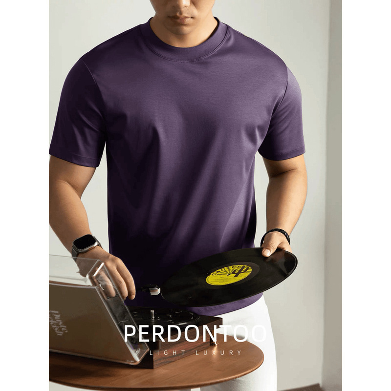200-Count Liquid Ammonia Mercerized Cotton Dark Night Purple High-End Cool-Touch Short-Sleeve T-Shirt for Men, New Summer Style Solid Color Ice Silk Men's T-Shirt 200-Count Liquid Ammonia Mercerized Cotton Dark Night Purple High-End Cool-Touch Short-Sleeve T-Shirt for Men, New Summer Style Solid Color Ice Silk Men's T-Shirt