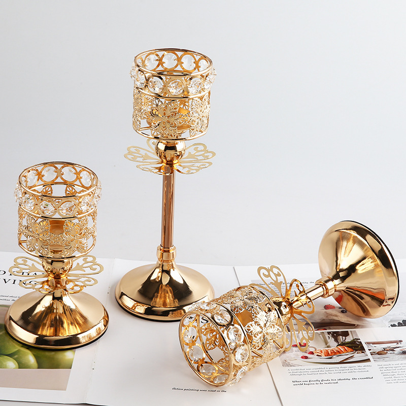 Candelaria europea transfronteriza cristal metal candelabrera decoración ligera de lujo mesa de comedor americana a la luz de las velas accesorios de comida romántica