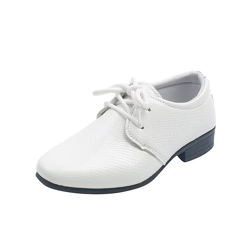 Boys' Leather Shoes  Spring and Autumn New English Style Laced Children's Single Shoes for Middle and Large Children Students Black Performance Shoes