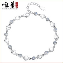 唯华镀银手饰品 爱心形手链 女士 韩版锆石水晶手链 厂家批发首饰