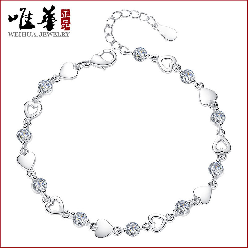 Weihua silver-plated hand jewelry love-shaped bracelet ladies zircon crystal brace jewelry Weihua silver-plated hand jewelry love-shaped bracelet ladies zircon crystal brace jewelry