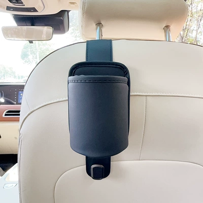 Car Seat Back Water Cup Car cup holder/beverage holder - black-leather-water-cup-holder-with-hook-without-pattern