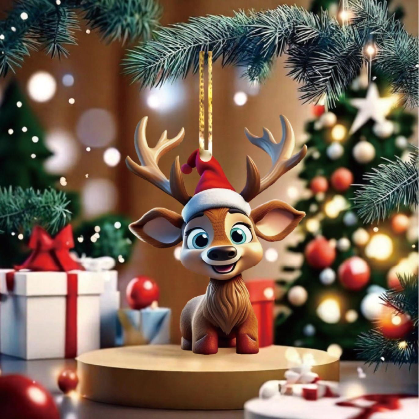 Navidad acrílico 2D encantador ciervo decoración de automóviles colgante árbol de Navidad colgar joyas