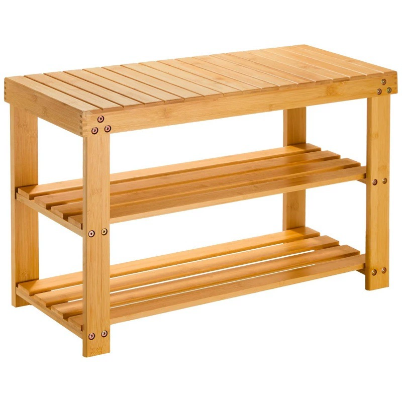 Трехярусная бамбуковая скамейка-полка для обуви, прочная полка для хранения в прихожей, спальне, гостиной, на балконе