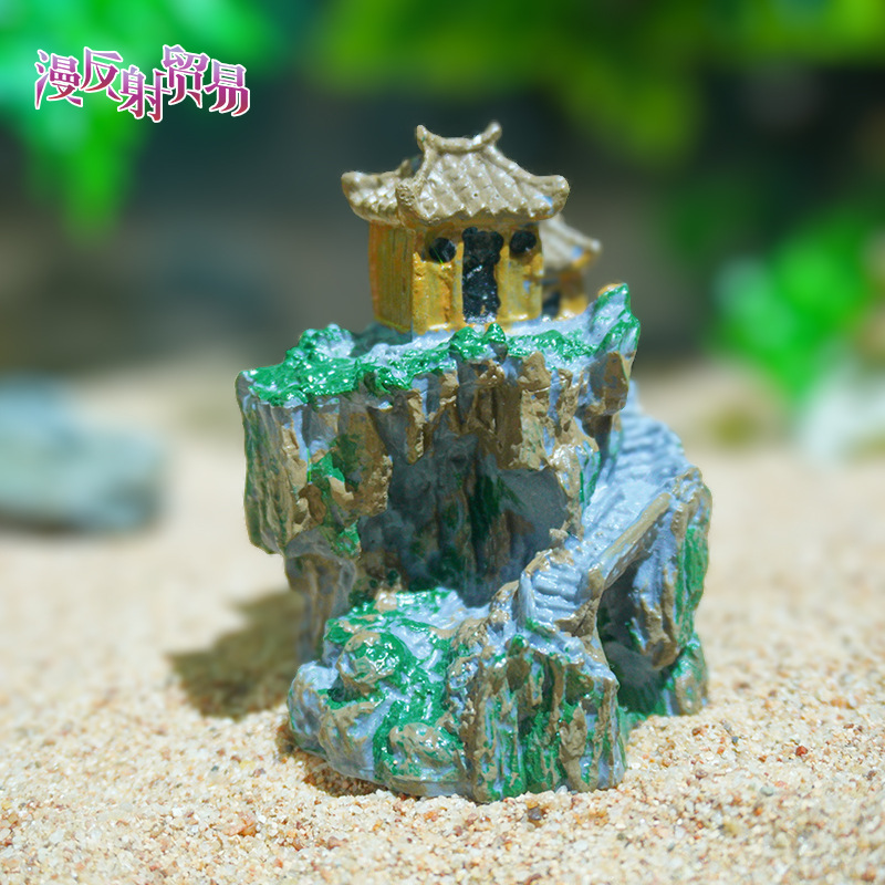 Templo de montaña rocalla decoración de bonsai pecera micro paisaje paisajismo pabellón simulación estilo arquitectónico antiguo templo al por mayor