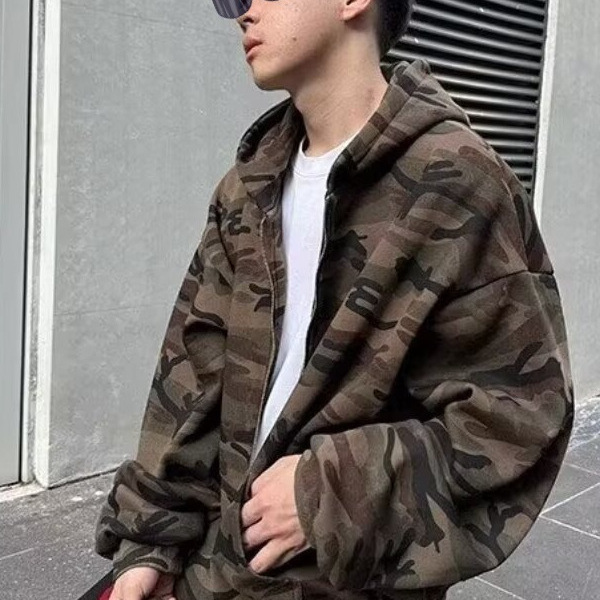 百搭迷彩开衫外套男女新款美式潮流卫衣时尚秋季情侣同款拉链外套|undefined
