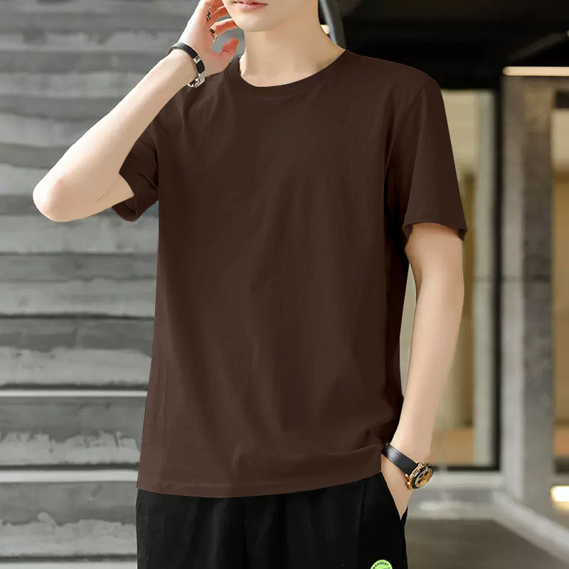 夏用の男性用純綿半袖Tシャツ、薄手、スリム、ラウンドネック、無地、トレンディ、若者と中年のカジュアルベース、快適で通気性があります。|undefined