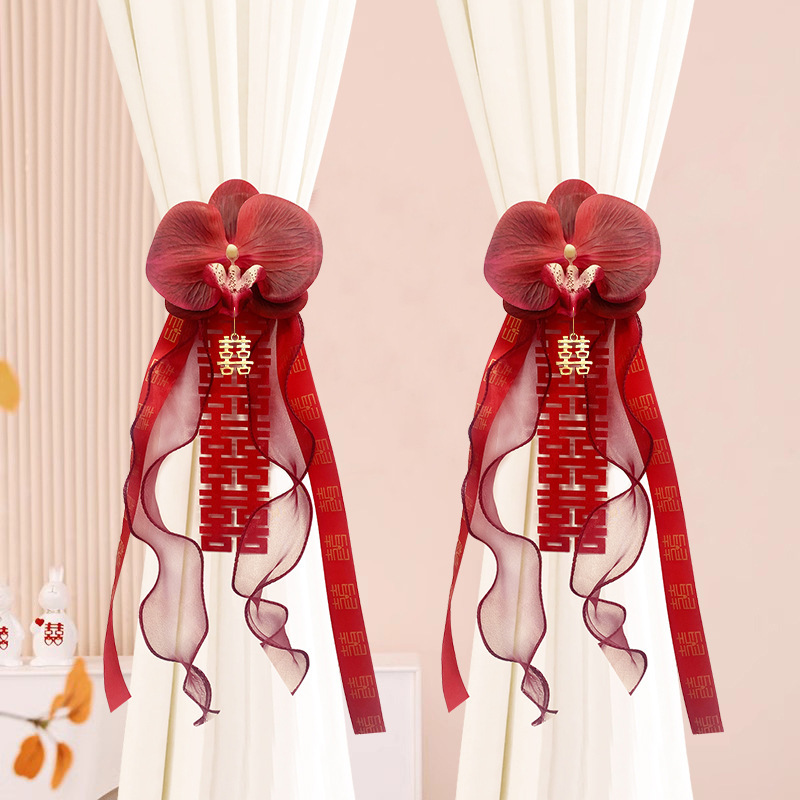 Decoración de ramo de flores de simulación de decoración de cortinas de sala de estar personaje de boda mujer casada hombre nueva casa cortina de decoración