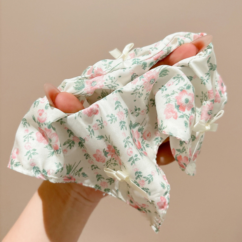 Rosa flor triturada anillo de cabello femenino de alta calidad encaje intestino anillo cuerda de cabeza bufandas de estilo pastoral banda de goma atar cuerda de cabello de cola de caballo