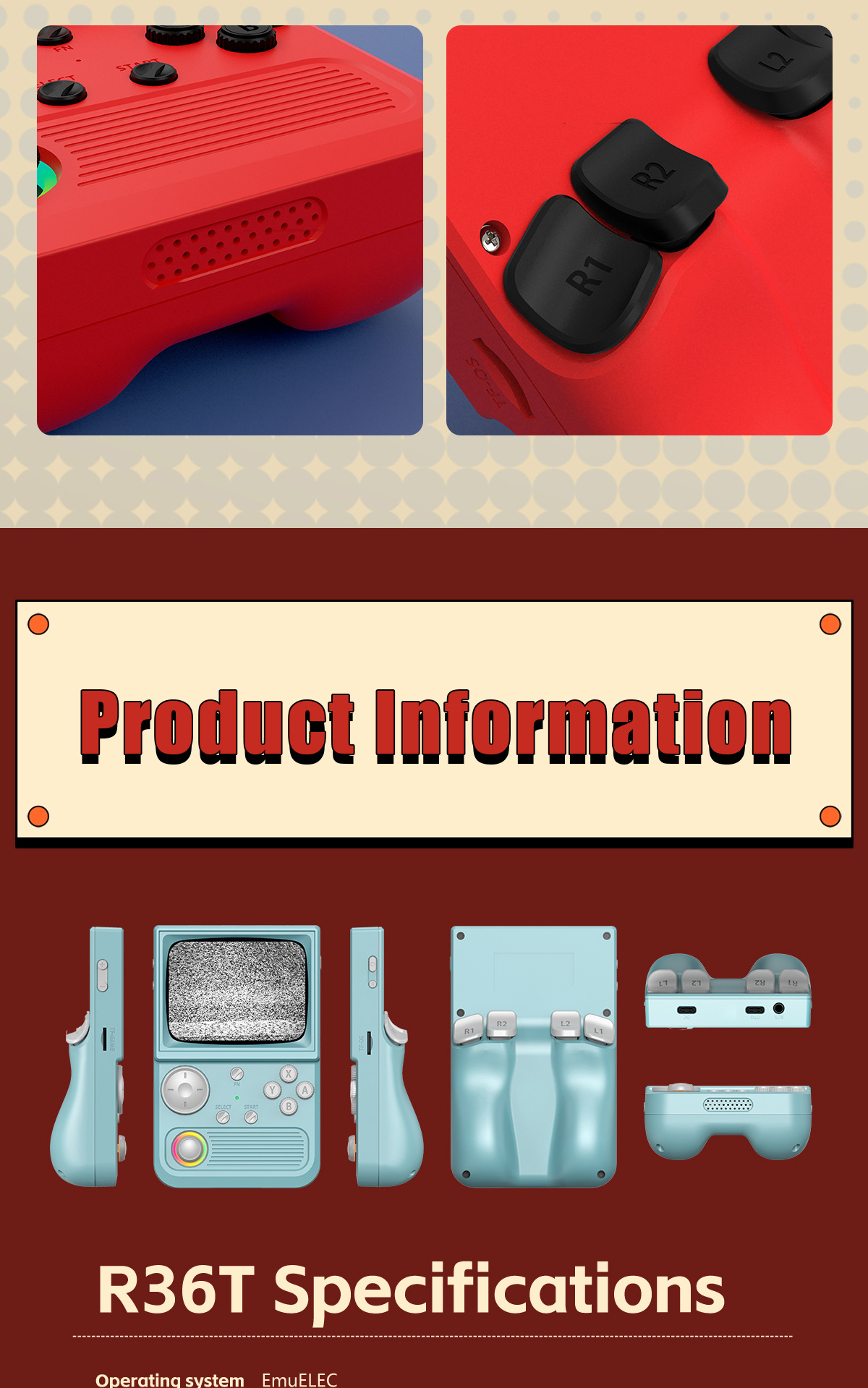 2025 Nuova console portatile R36T compatibile con WiFi, stile retrò arcade, per due giocatori online._voghion.com