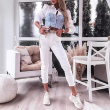 31278新款欧美女装外贸女装亚马逊速卖通热卖牛仔拼接女士衬衫