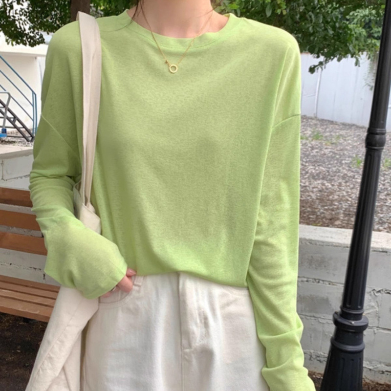薄いアイスシルク日焼け止めブラウス夏の新しい UV 通気性長袖インターネット有名人 Tシャツ女性のためのルーズアウタートップ|undefined