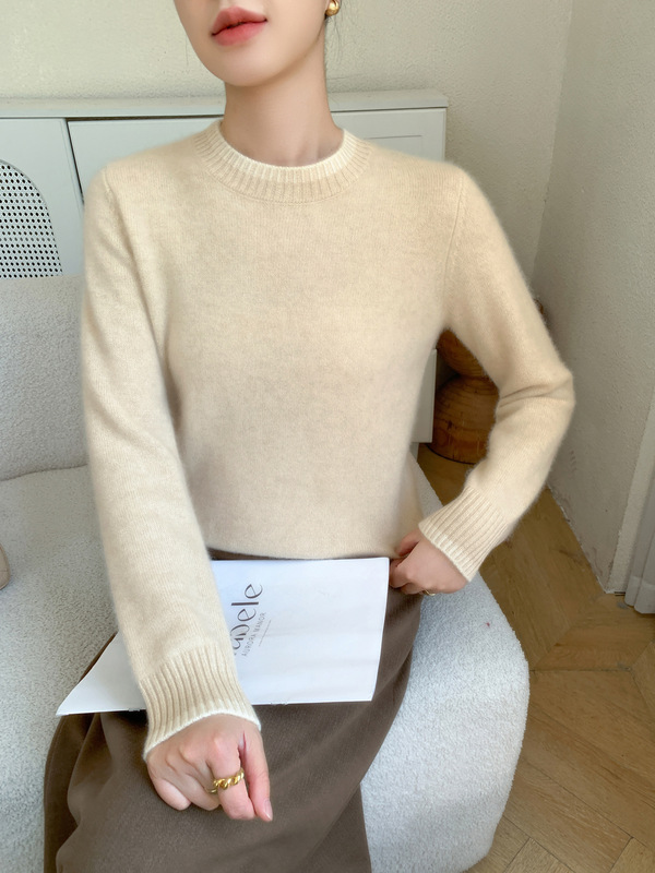 2025秋冬新款温柔软糯拼色山羊绒女加厚保暖毛衣圆领套头羊毛针织|undefined
