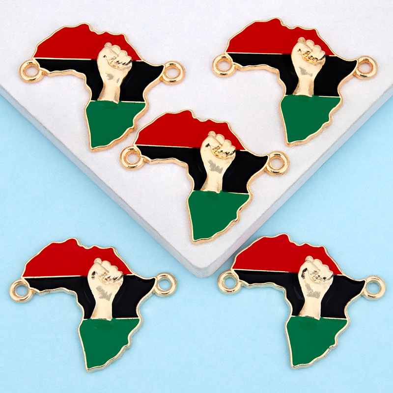 New Hot Selling African Country Map Pendant DIY Accessories Oil Drop Alloy Double Pendant Necklace Bracelet Wholesale