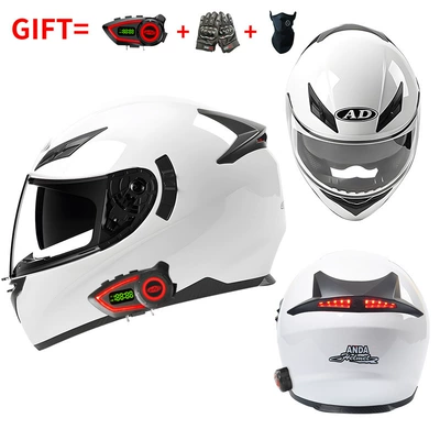 Motosiklet kaskı (dəbilqə) — Safe for Men and Women - bluetooth-model-white-hd-mirror-m55-56-head-circumference