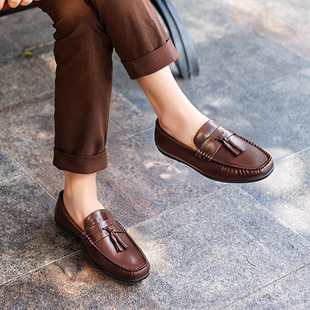 Men's Genuine Leather Loafers 2025 New Summer British Style Tassel First Layer Cowhide Slip-On Shoes