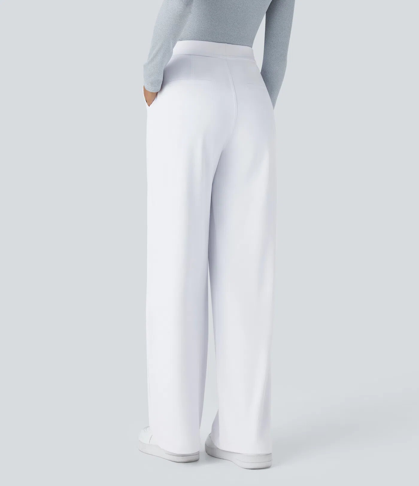 Elegant High-Waisted Straight Leg Pants For Women – Stretchy Office & Casual Trousers, Lightweight Breathable Fabric, Comfort Fit (Light Gray)_ecoleips.com