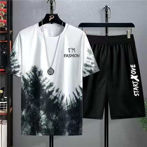 2023 nueva camiseta de manga corta traje casual de los hombres pantalones cortos de estudiante de moda de verano conjunto de deportes casuales sueltos